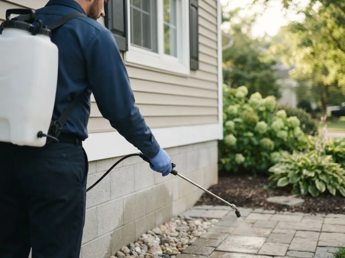 Pest control technician inspecting a home in Rivesville, WV